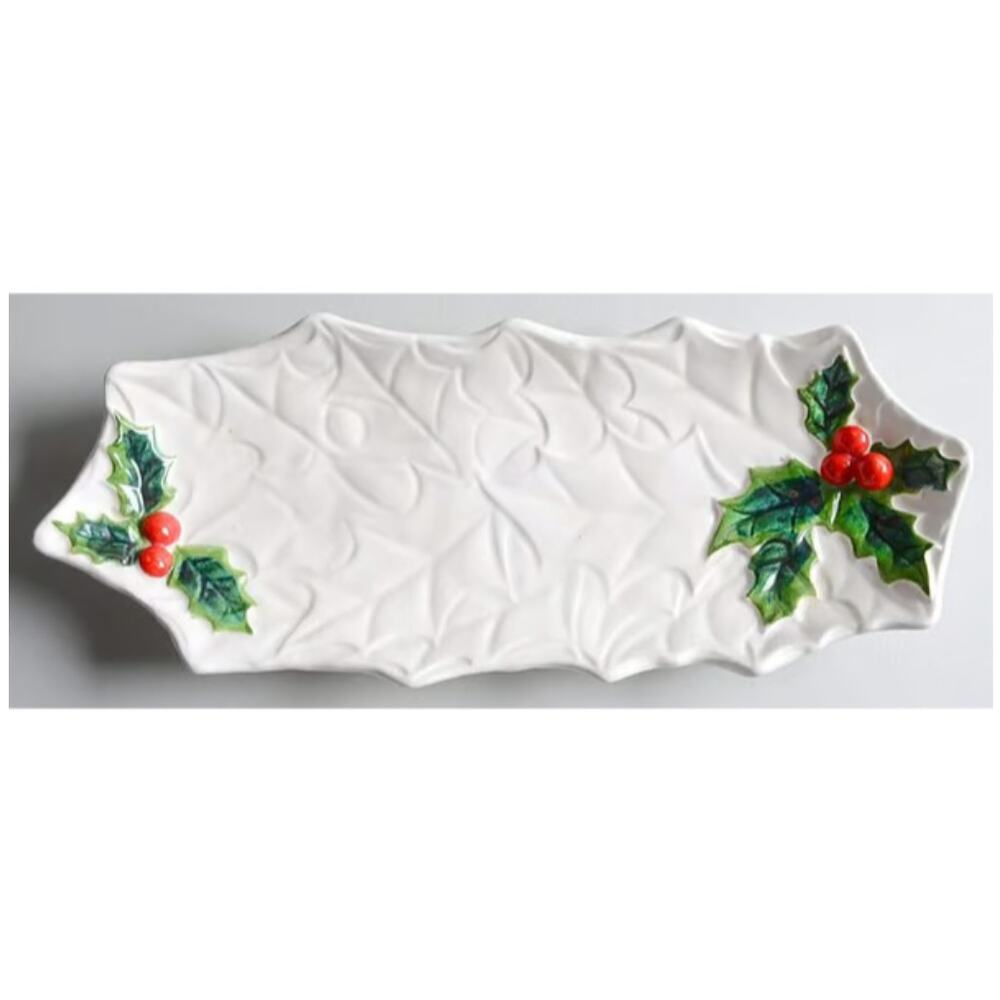 Vintage Celery Platter White Holly Pattern by Lefton 12"